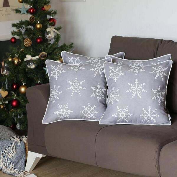 MIKE & Co. NEW YORK Decorative Christmas Snowflakes Throw Pillow Cover  Square 18 in. x 18 in. Gray and White for Couch, Bedding (Set of 4)  SET4-706-5614-3 - The Home Depot