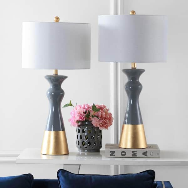 Iris 30.5 in. Grey/Gold Curved Table Lamp with White Shade (Set of 2)