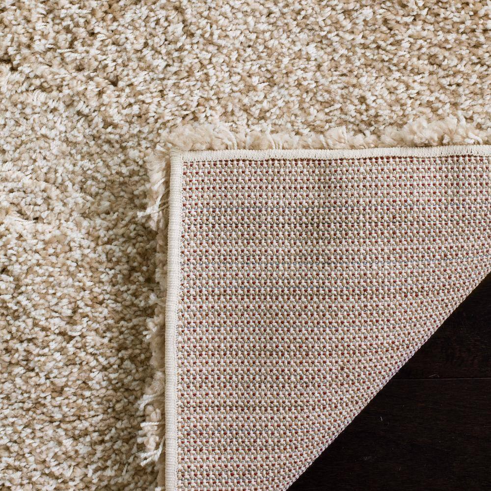 Beige Round Hand-Knotted Shag Synthetic Area Rug