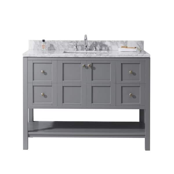 Virtu USA Winterfell 48 in. W Single Bath Vanity in Grey with Marble Vanity Top and Square Basin with Faucet