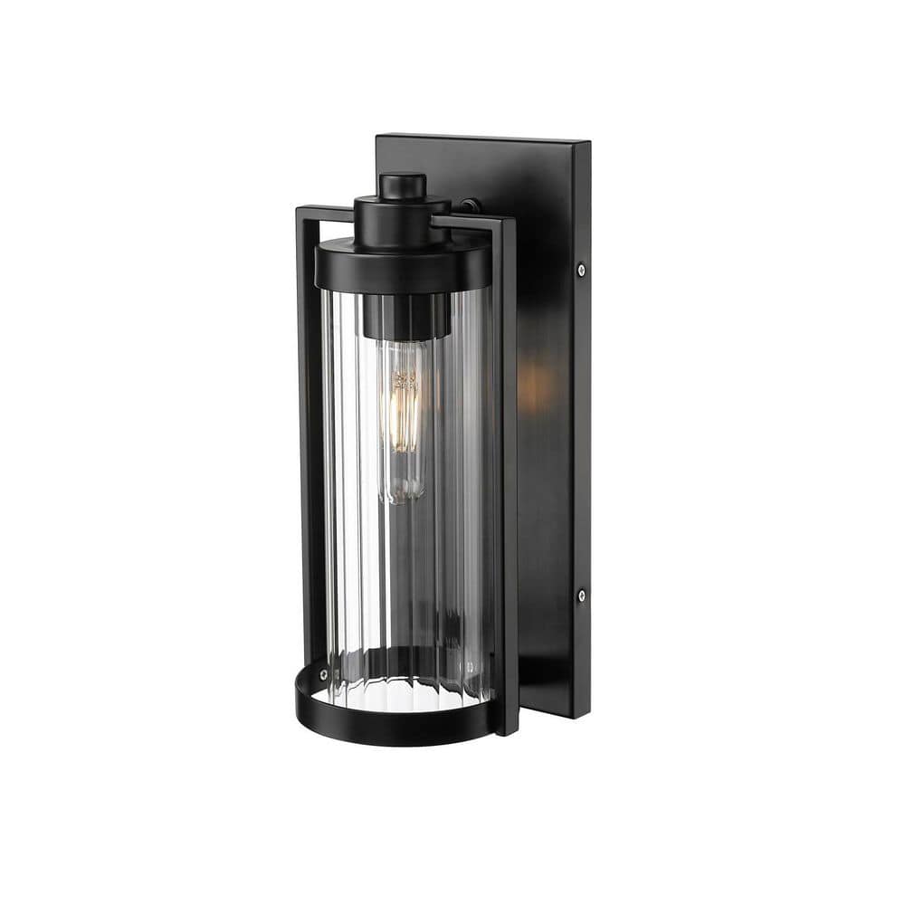 Braselton 14 in. 1-Light Powder Coated Black Outdoor Wall Sconce with Clear Ribbed Glass price history on PriceWatchPro