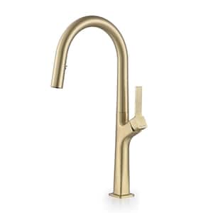 Single Handle Pull Down Sprayer Kitchen Faucet with Advanced Spray Commercial Brass Kitchen Sink Faucets in Brushed Gold