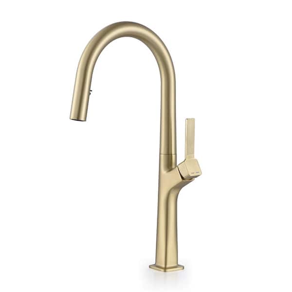 FLG Single Handle Pull Down Sprayer Kitchen Faucet with Advanced Spray Commercial Brass Kitchen Sink Faucets in Brushed Gold