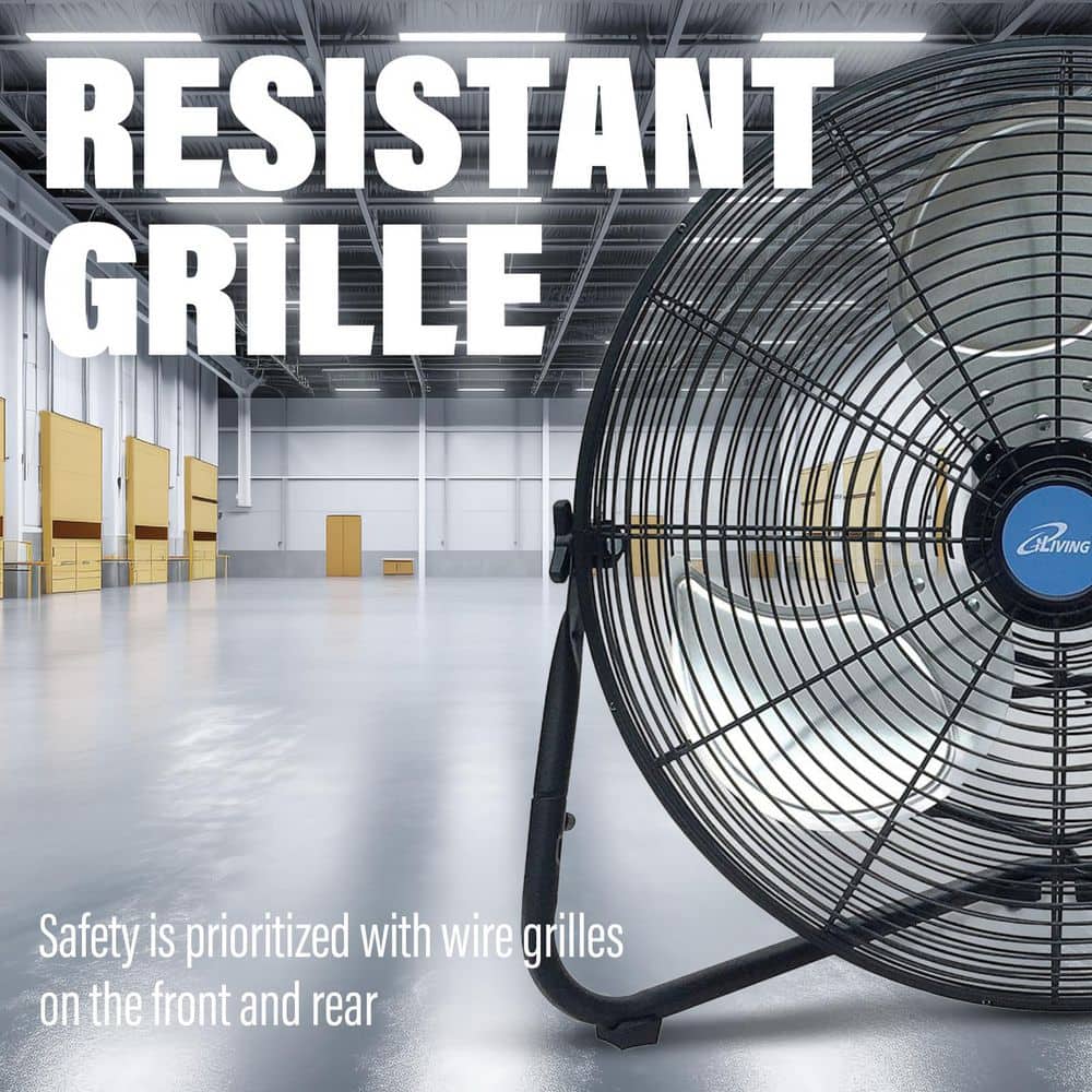 20 Inch Black High Velocity Floor Fan with Three Speed Settings