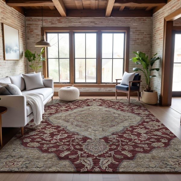 Mayfield Premium Machine Washable Abstract AMF1151 Garnet 3 ft. x 4 ft. Area Rug