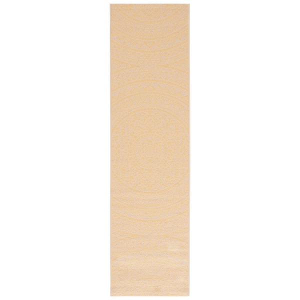 Courtyard Beige/Gold 2 ft. x 8 ft. Medallion Indoor/Outdoor Runner Rug