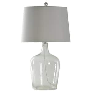27 in. Seeded Clear Glass Table Lamp with White Hardback Fabric Shade