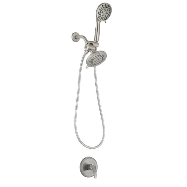 2-in-1 Single Handle 6-Spray Round Rain Shower Faucet 2.5 GPM with Adjustable Heads in Brushed Nickel (Valve Included)