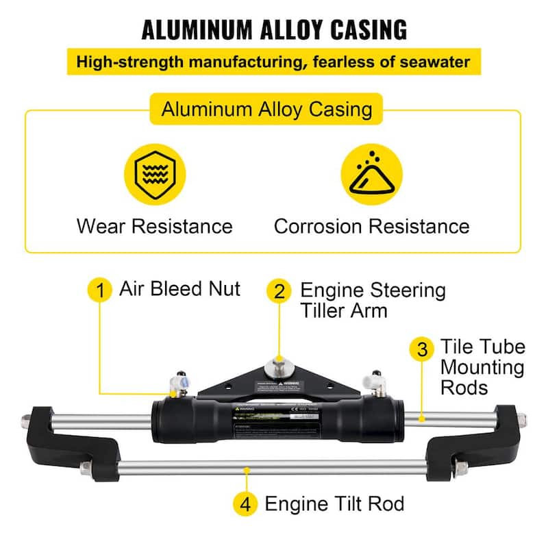 Hydraulic Steering Cylinder 300HP Hydraulic Steering Front Mount No Hose and Helm Hydraulic Outboard Marine Steering Kit