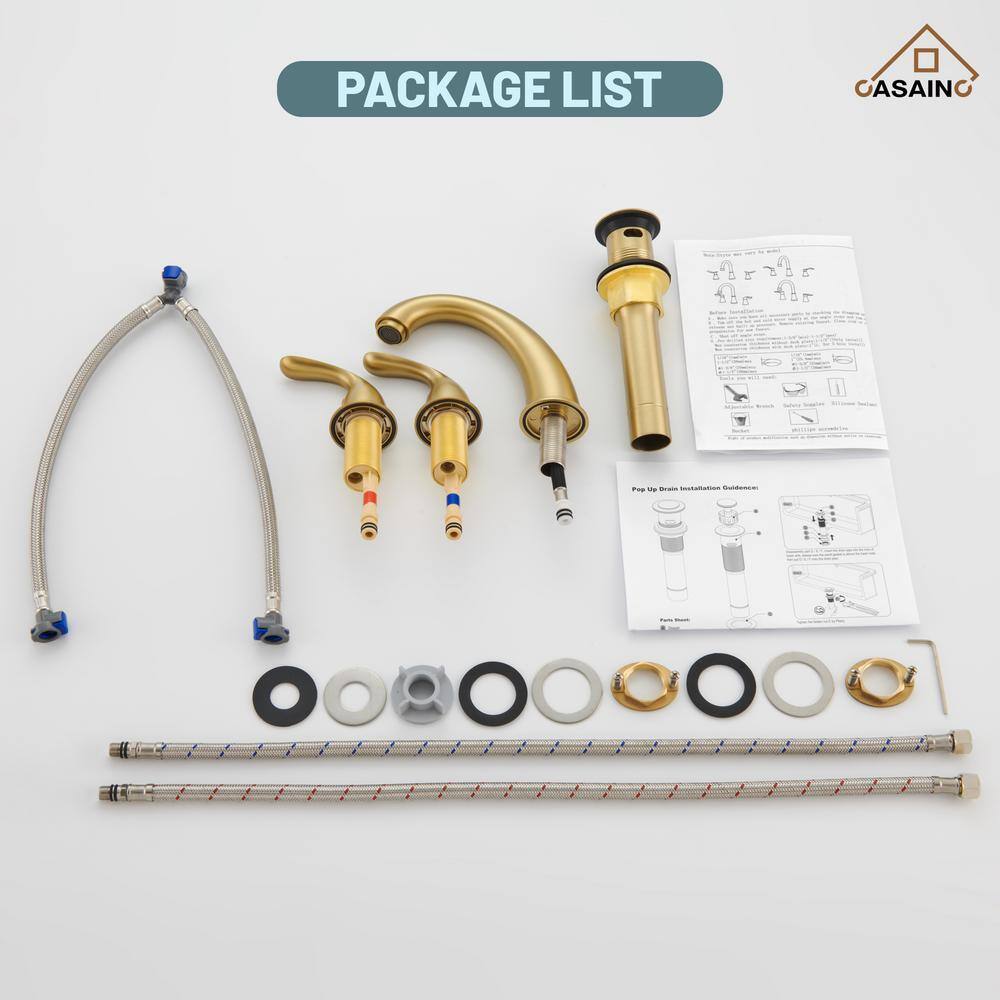 Brushed Gold Stainless Steel Widespread Bathroom Faucet with Drain