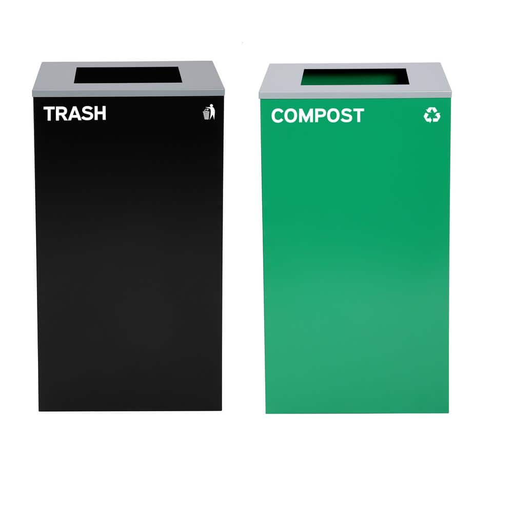 58 Gal. 2-Stream Black Open Top Commercial Outdoor Trash Can Receptacle and