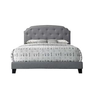 Tradilla Gray Wood Frame Queen Panel Bed with Upholstered, Nailhead Trim, and Tufted