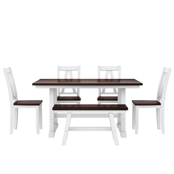 Unbranded Walnut and White 6-Piece Outdoor Dining Set (Box 1 of 2)