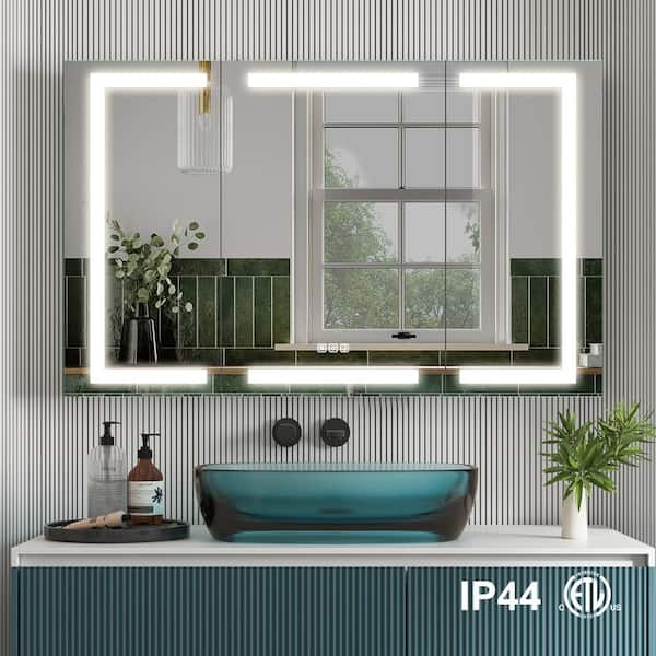 ANGELES HOME 48 in. W x 30 in. H Rectangular Recessed/Surface Mount LED Medicine Cabinet with Mirror Nightlight, 3X Magnifier, Dimmer