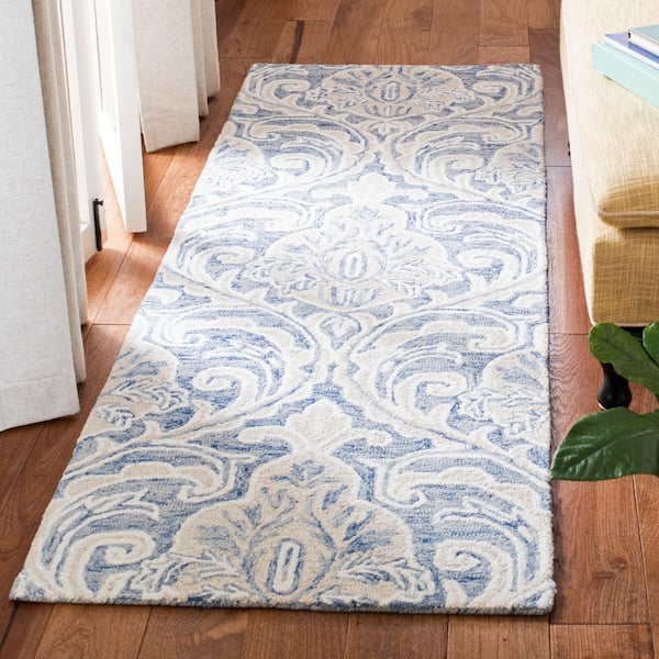 Micro-Loop Blue/Ivory 2 ft. x 13 ft. Trellis Medallion Runner Rug