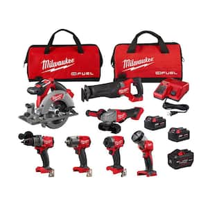 M18 FUEL 18V Lithium-Ion Brushless Cordless Combo Kit with Two 5.0 Ah Batteries, 1 Charger, 2 Tool Bags (7-Tool)