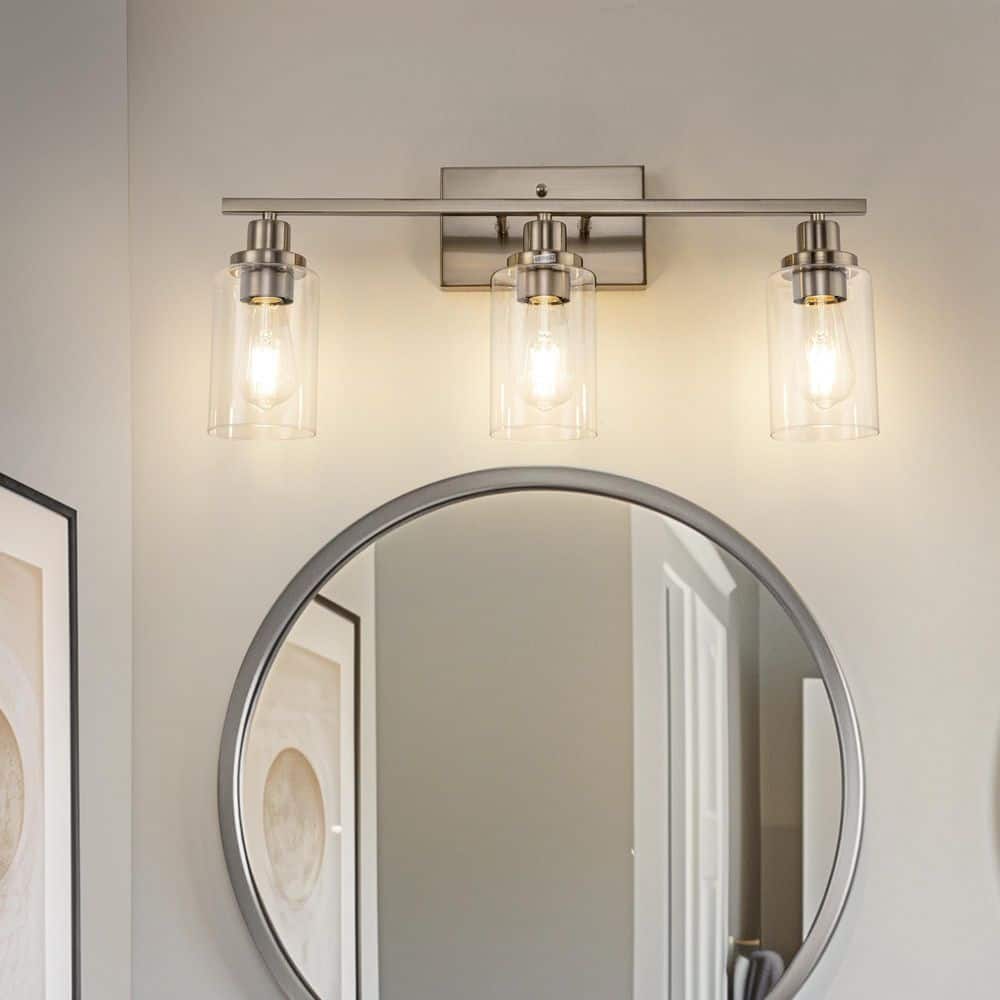 24 in. 3-Light Brushed Nickel Vanity Light Fixtures for Bathroom with Clear Glass Shades and No Bulbs Included price history on PriceWatchPro