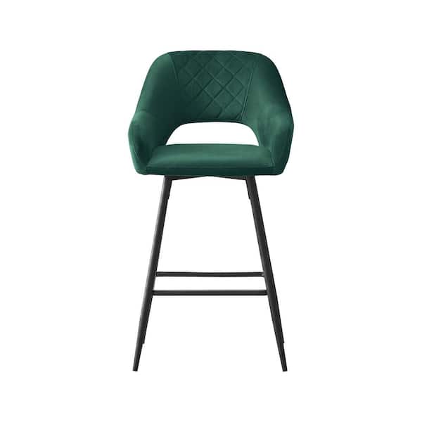 Unbranded 38.2 in. Green High Back Metal Frame Breakfast Dining Bar Stool with Velvet seat (Set of 2)