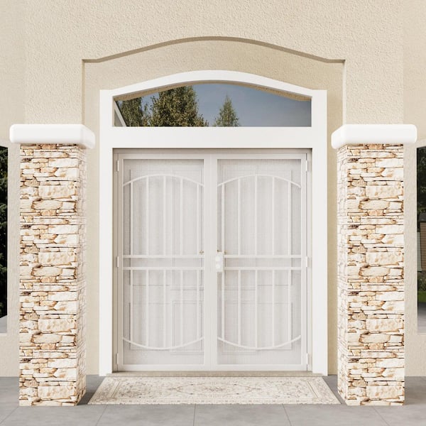 72 in. x 80 in. Universal/Reversible Hinging White Finished Surface Mount Steel Security Door with Expanded Metal Screen