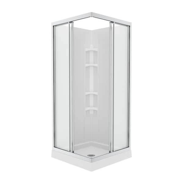 Mediterranean III 32 in. L x 32 in. W x 74 in. H Corner Shower Stall/Kit with Mistelite glass in Chrome