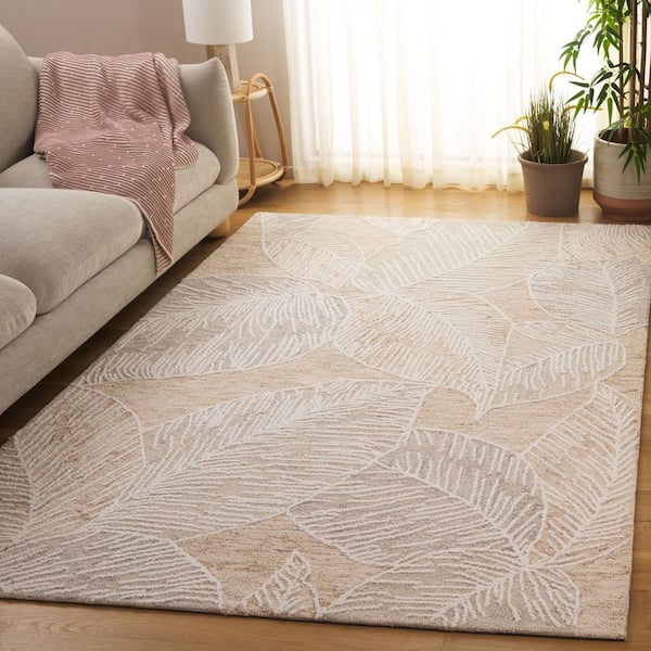 Jardin 8 ft. x 10 ft. Taupe/Ivory High-Low Oversized Leaves Area Rug