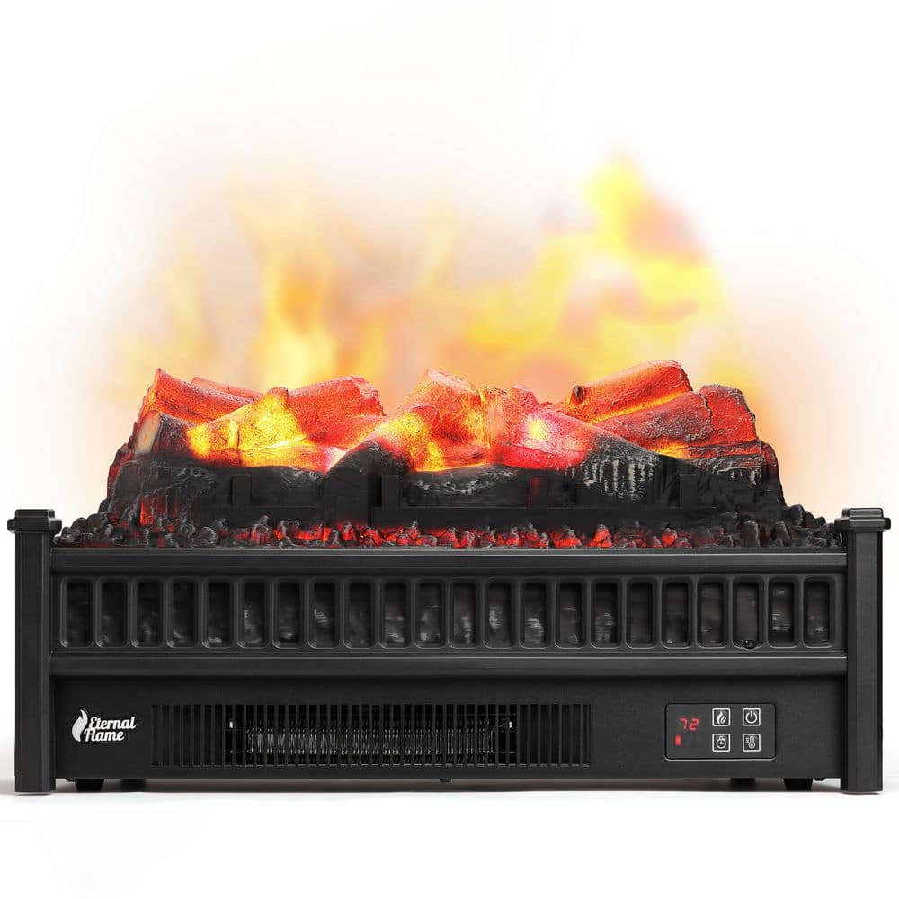 TURBRO Eternal Flame 23 in. Electric Log Set Heater with Realistic Resin  Lemonwood Ember Bed in Black with Remote EF23-LG - The Home Depot