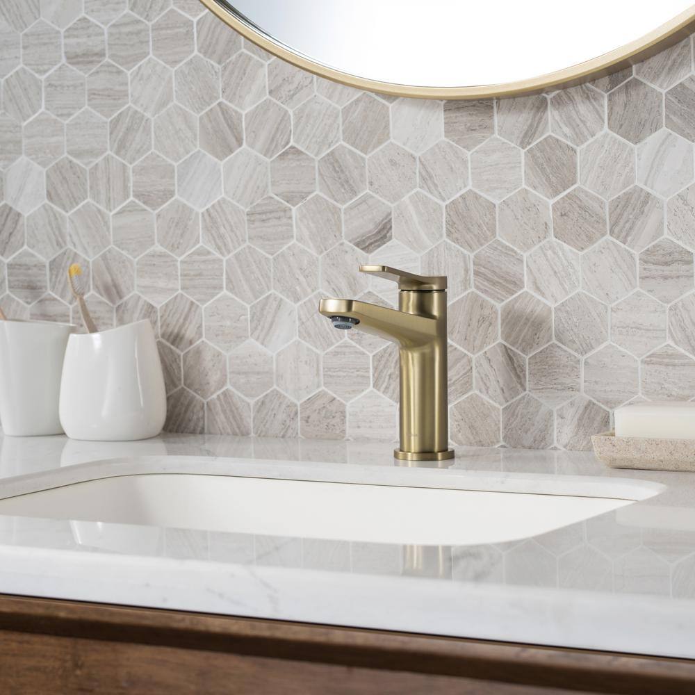 Brushed Gold Stainless Steel Single Hole Bathroom Faucet