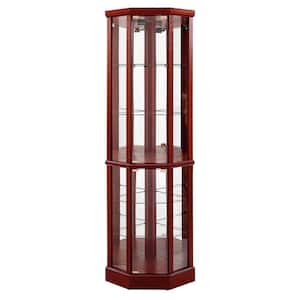 24 in. W x 19 in. D x 70 in. H Cherry Red Linen Cabinet, 6 Shelf Lighted Corner Curio Cabinet, Storage Cabinet