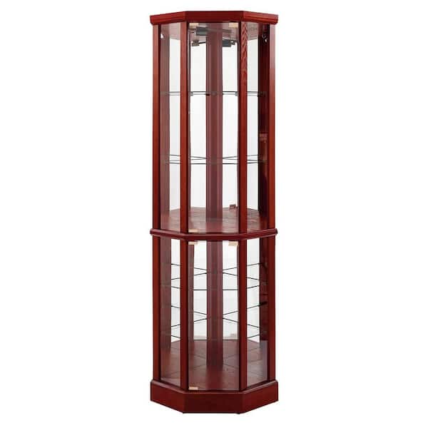 XUJMK 24 in. W x 19 in. D x 70 in. H Cherry Red Linen Cabinet, 6 Shelf Lighted Corner Curio Cabinet, Storage Cabinet