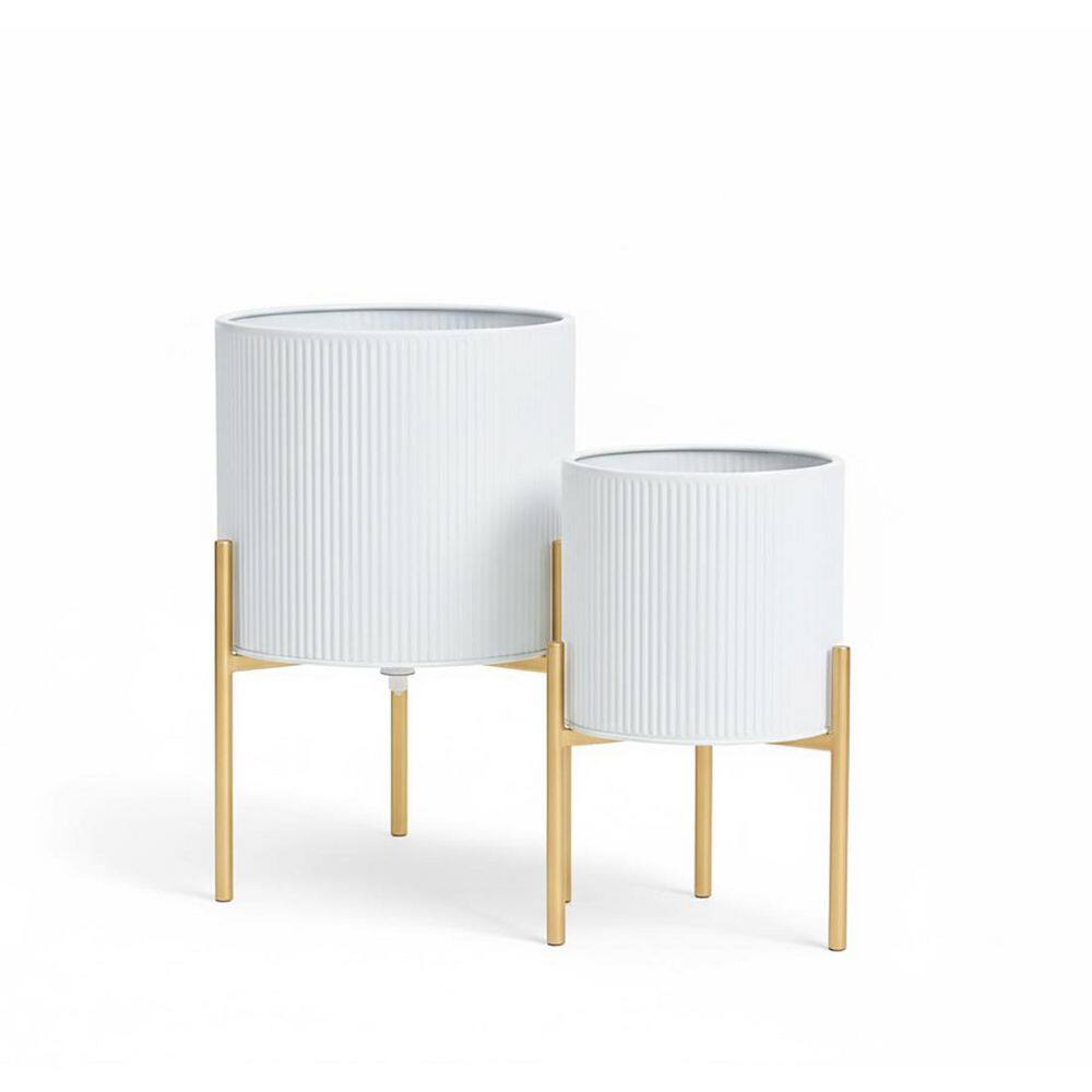 Set of 2-White and Gold Metal Floor Planters with Stand (8.25/10.5 in.) price history on PriceWatchPro