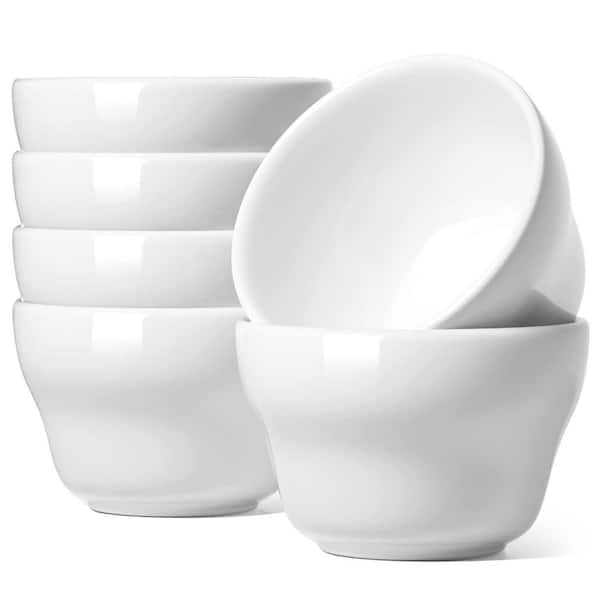 8 Ounce White Stoneware Dessert and Soup Bowls Set of 6 with Curved Design for Dipping Sauce Ice Cream