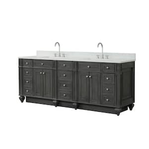 Winston 84 in. W x 22 in. D Bath Vanity in Antique Gray with Quartz Vanity Top in White with White Basin