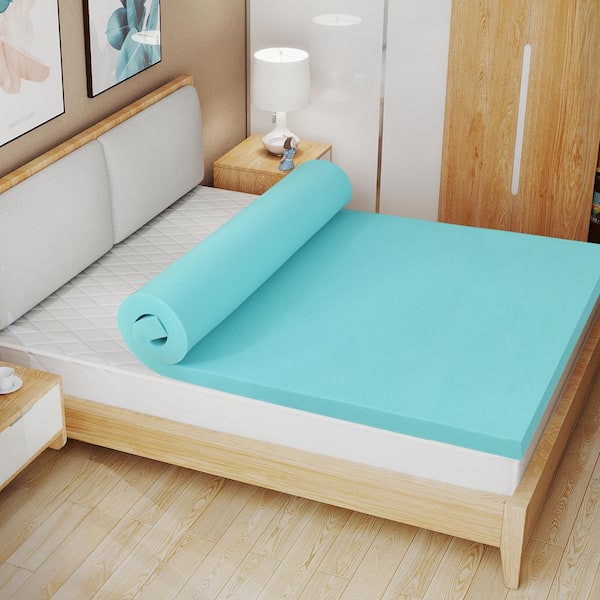 3 in. Queen  Gel Memory Foam Mattress Topper, Soft Breathable Bedding with Pressure Relief (Blue)