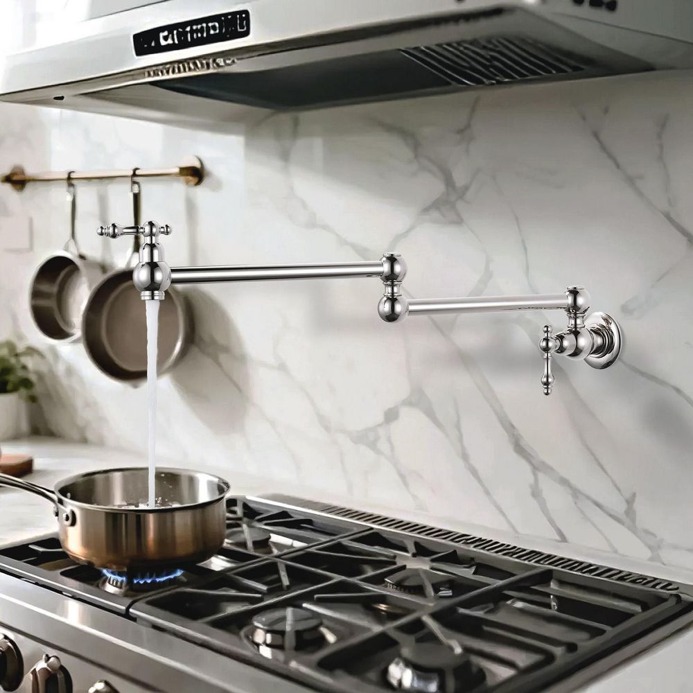 Wall Mount Pot Filler with Double Handle in Polished Nickel