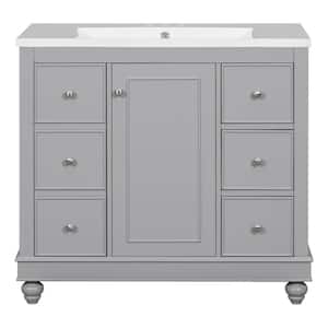 36 in. W x 18 in. D x 33.87 in. H Single Sink Freestanding Bath Vanity in Gray with White Ceramic Top and Cabinet