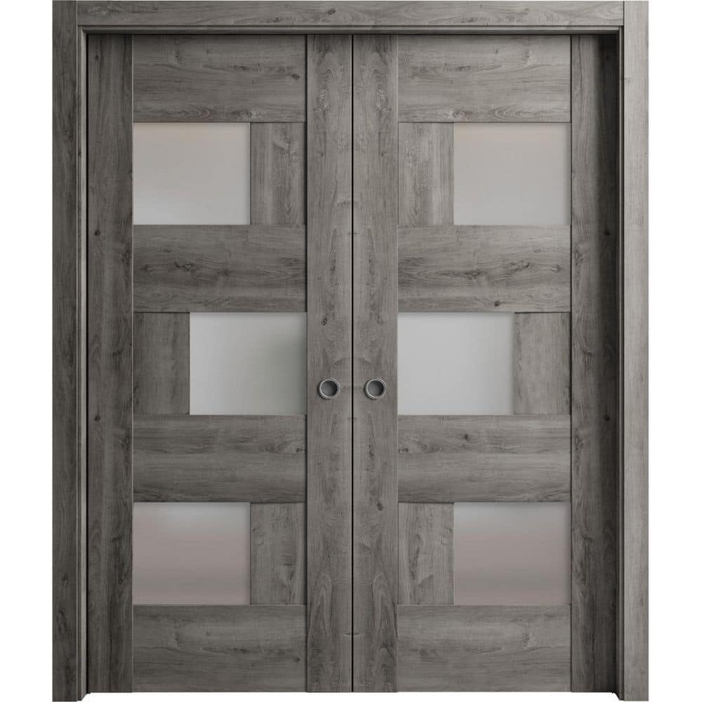 Assemble Required 36 in. x 80 in. 2-Panel Nebraska Grey Finished Solid MDF Sliding Door with Hardware price history on PriceWatchPro