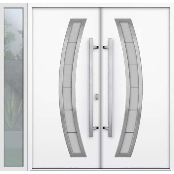 6500 86 in. x 80 in. Left-hand/Inswing Sidelite Tinted Glass White Enamel Steel Prehung Front Door with Hardware