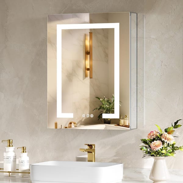 HOMEIBRO 20 in. W x 26 in. H Rectangular Aluminum Medicine Cabinet with Mirror