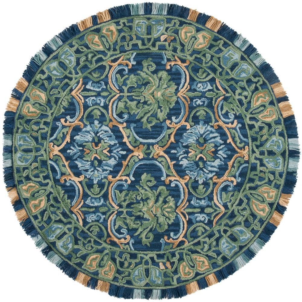 Blossom Navy/Green 4 ft. x 4 ft. Border Round Area Rug price history on PriceWatchPro