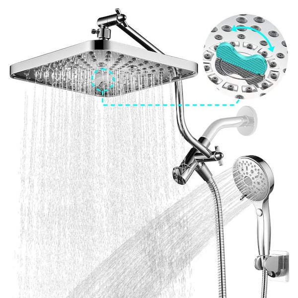 Rainfull 2-in-1 12-Spray Patterns with 2.5 GPM 10 in. Wall Mount Dual Shower Head and Handheld Shower Head in Chrome