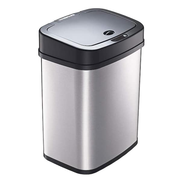 Aoibox 3-Gal Rectangular Stainless Steel Automatic Trash Can with Touchless Infrared Motion Sensor and Black Lid for Bathroom
