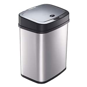 3-Gal Rectangular Stainless Steel Automatic Trash Can with Touchless Infrared Motion Sensor & Black Lid for Bathroom