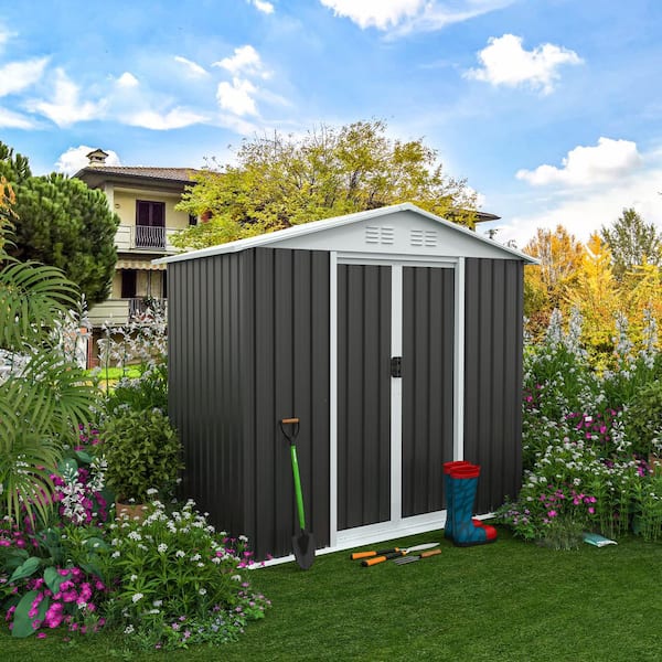 6 ft. W x 4 ft. D Grey Outdoor Storage Metal Shed with Double Door, Aluminum Alloy Frame and Lockable Door (24 sq. ft.)