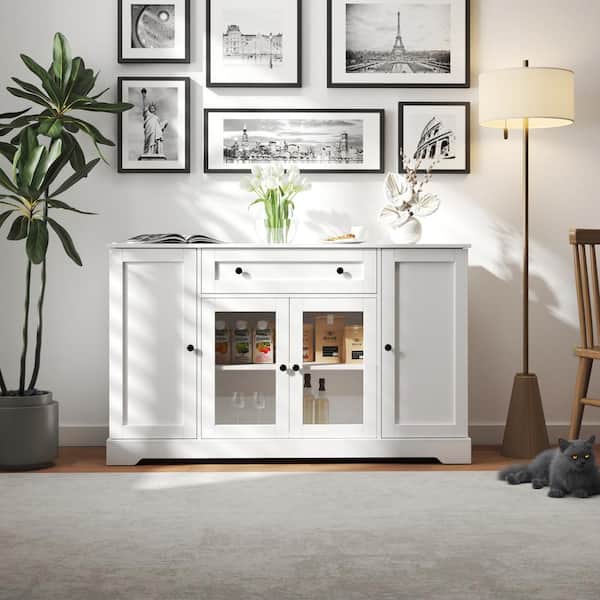 Kitchen Storage Cabinet with Drawer and Adjustable Shelf, Buffet Cabinet with Storage, Sideboard with Doors, White