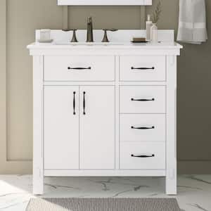 Bellington 36 in. Single Sink Freestanding White Bath Vanity with White Engineered Stone Top (Assembled)