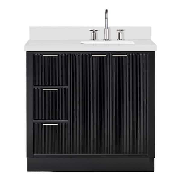 Milan 37 in. W x 21.5 in. D x 36 in. H Single Sink Bath Vanity in Black with Pure White Quartz Top