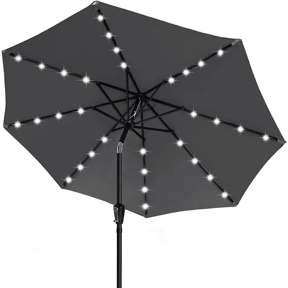 9 ft. Dark Gray Durable Solar Led Patio Umbrellas with 32 in. LED Lights, B