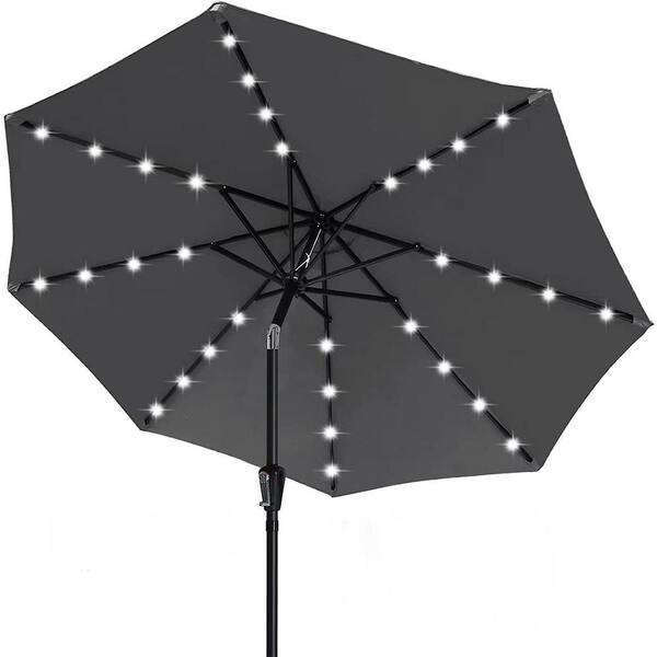 Dyiom 9 ft. Dark Gray Durable Solar Led Patio Umbrellas with 32 in. LED Lights, Beach Word Umbrella