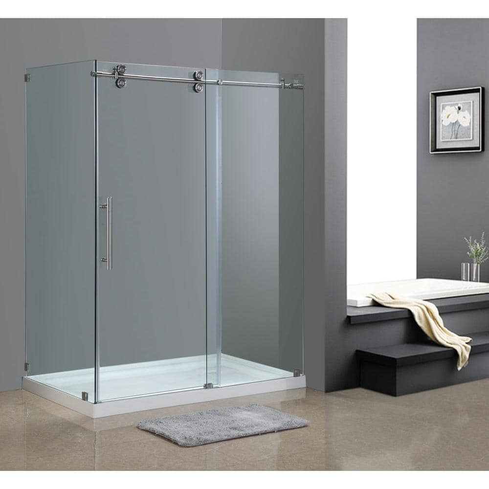 Langham 60" Chrome Frameless Rectangle Sliding Shower Enclosure