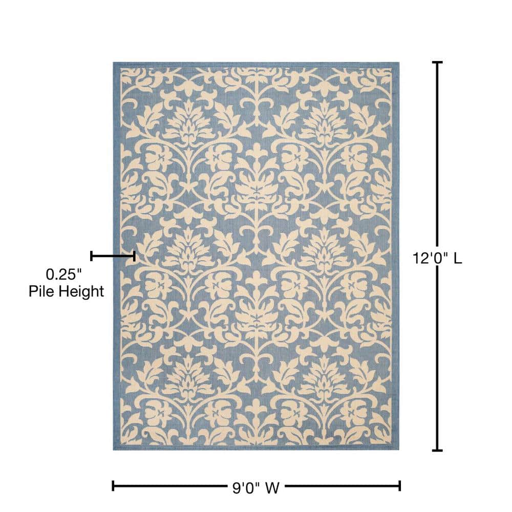 Blue Floral Motif Synthetic 9' x 12' Outdoor Area Rug